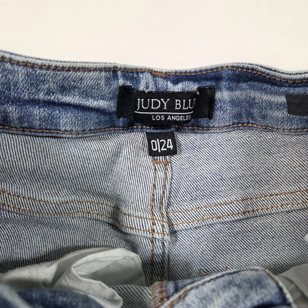 Judy Blue Medium Blue Flare Jeans with Distressed Details - Picture 2 of 13